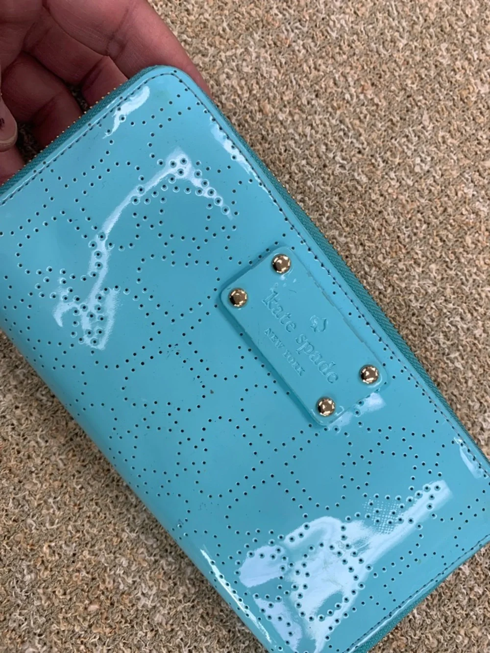kate spade Turquoise Patent Zip-Around Wallet with Perforated Detail - Picture 7 of 10
